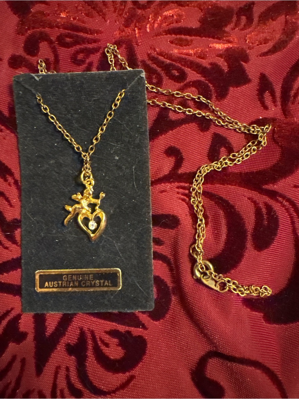Gold Tone Angel Heart Pendant Necklace with Austrian Crystal - Women Jewelry